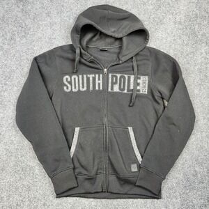 South Pole Hoodie Mens Medium Black‎ Full Zip Mid Weight Sweater Y2K Skateboard